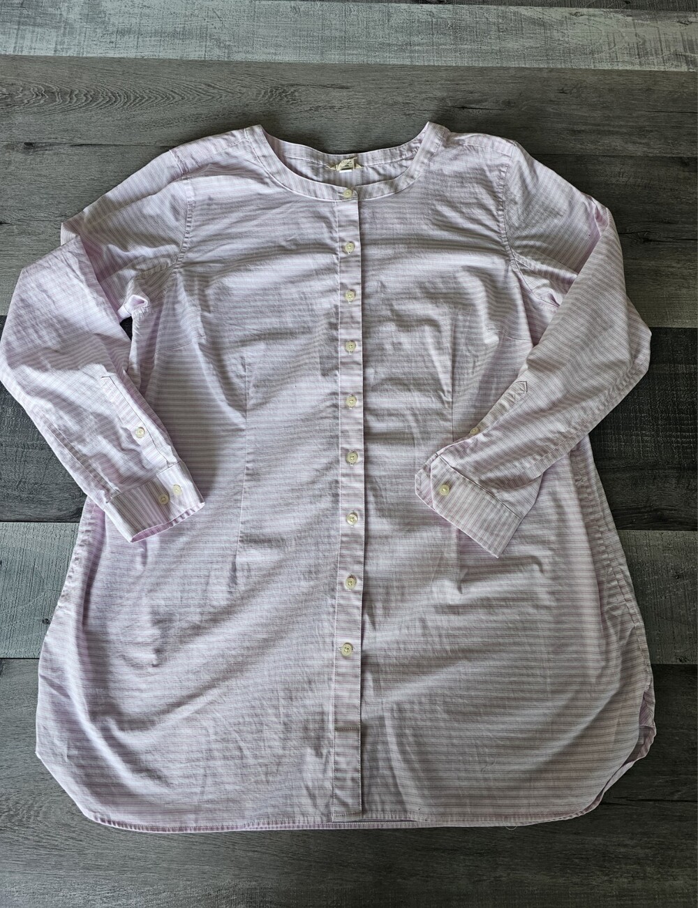 Duluth Wrinkle Fighter Tunic Shirt Pink Stripes Size XL Womens Top